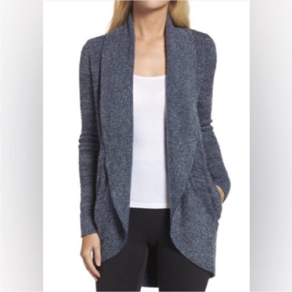 Barefoot Dreams‎ CozyChic Lite Heathered Indigo Blue Circle Cardigan Size Small - Picture 1 of 6